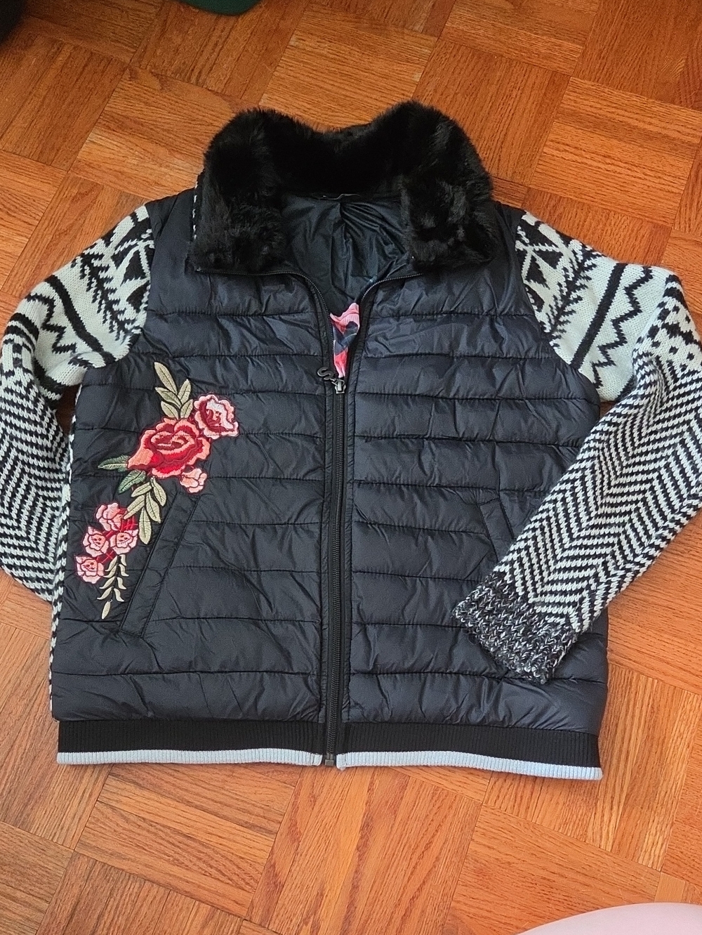 Desigual Women's Jacket with Floral Embroidery and Knit